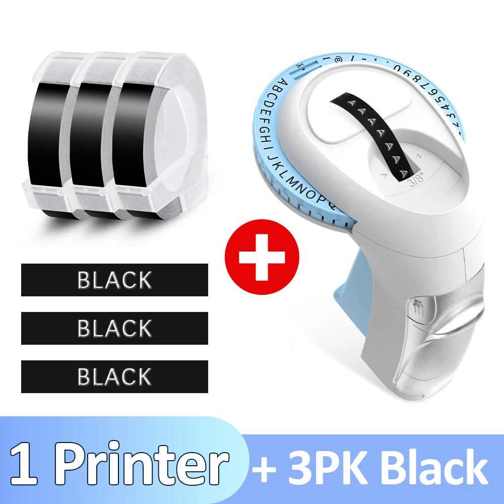 9mm PVC Label Tapes with Manual 3D DIY Embossing Label Maker Compatible for Dymo 12965 Portable Typewriter Organizer Xpress