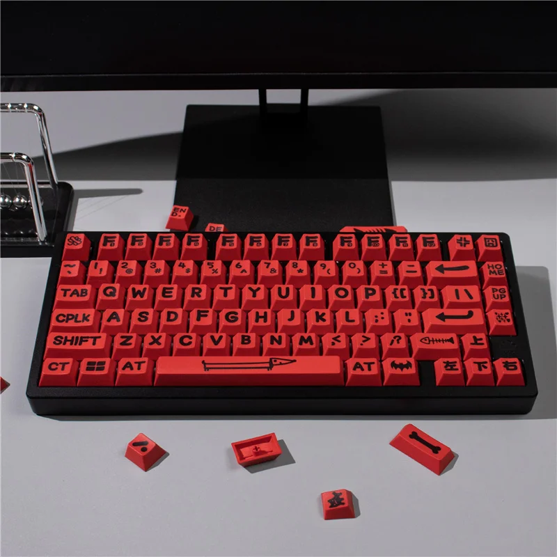 Red Animal Party R2 Big Characters PBT Keycaps 142 Keys DYE-SUB Cherry Profile Keycap For Cherry MX Switch Mechanical Keyboard