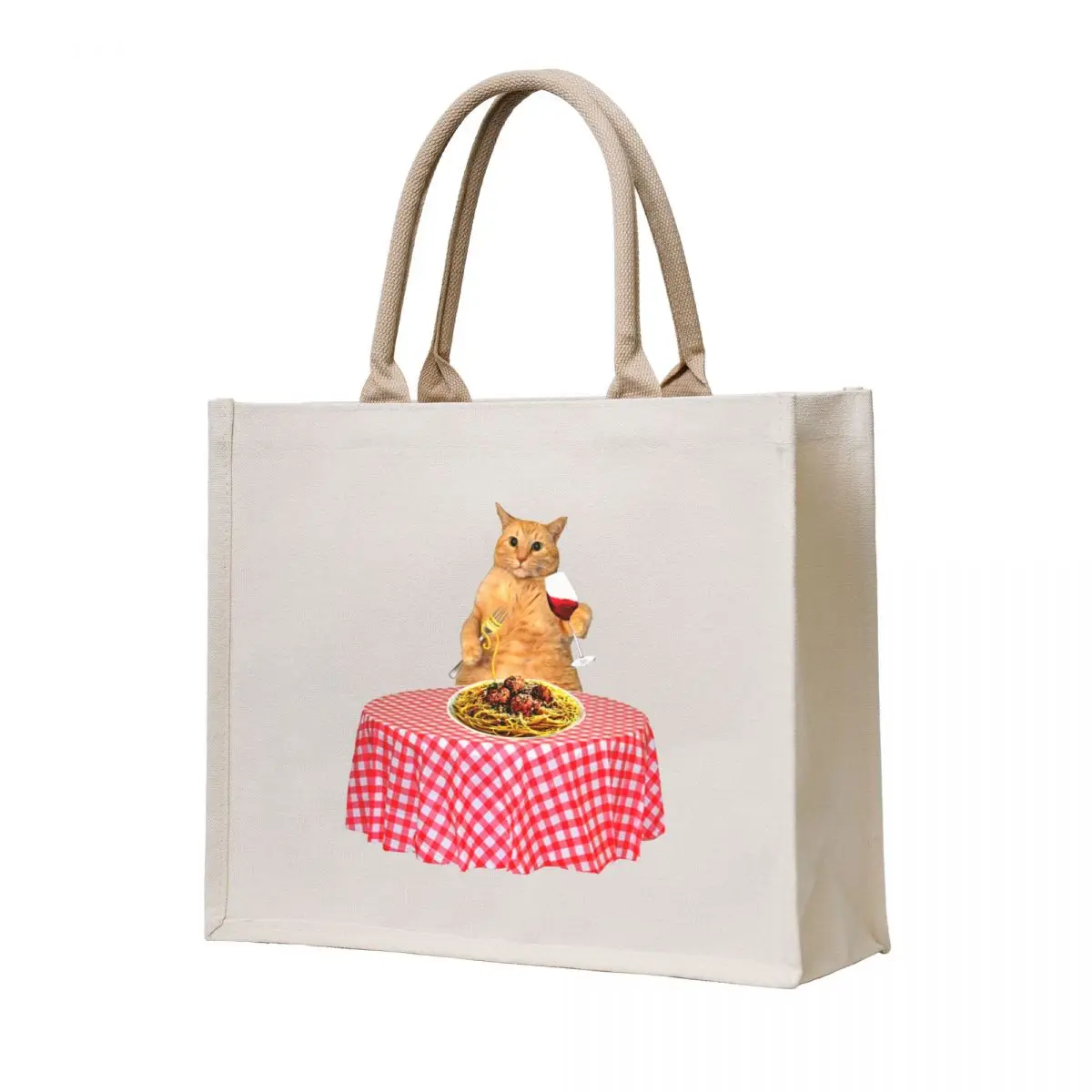 

Cat with a plate full of spaghetti and meatballs. Tote Bag canvas tote Shopper shopper bags the tote bag