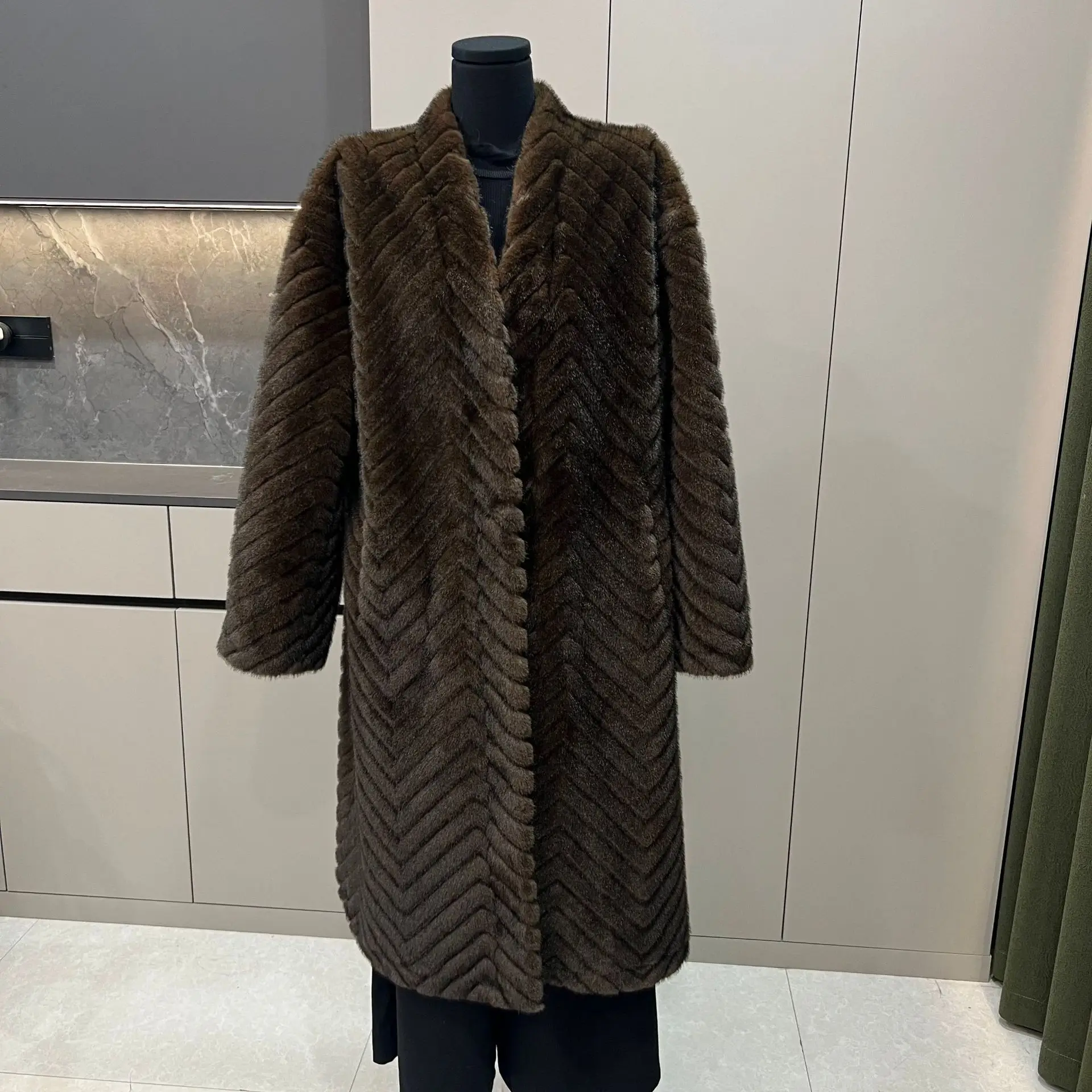 

Women Jackets Faux Fur Mid Length Coats V Neck Coat Thick Warm Y2k Streetwear Jacket Elegant Outerwear Autumn Winter 2025