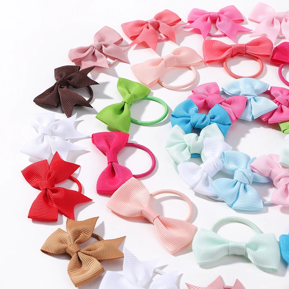 10Pcs/lot Grosgrain Ribbon Pigtail Bows Elastic Hair Ties Hair Bands Holders New Year Hair Accessories for Baby Girls Gift