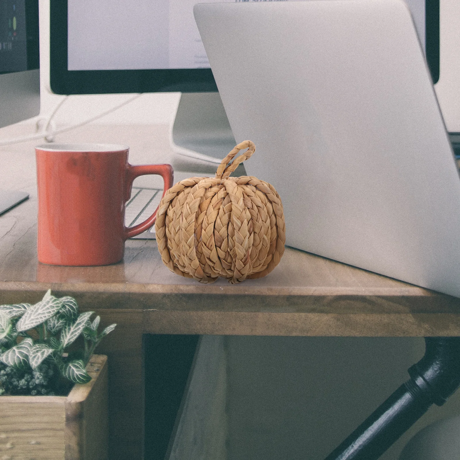 

Straw Pumpkin Decor Desktop Ornament Festive Holiday Party Home Decoration Natural Creative Tabletop Adorn For