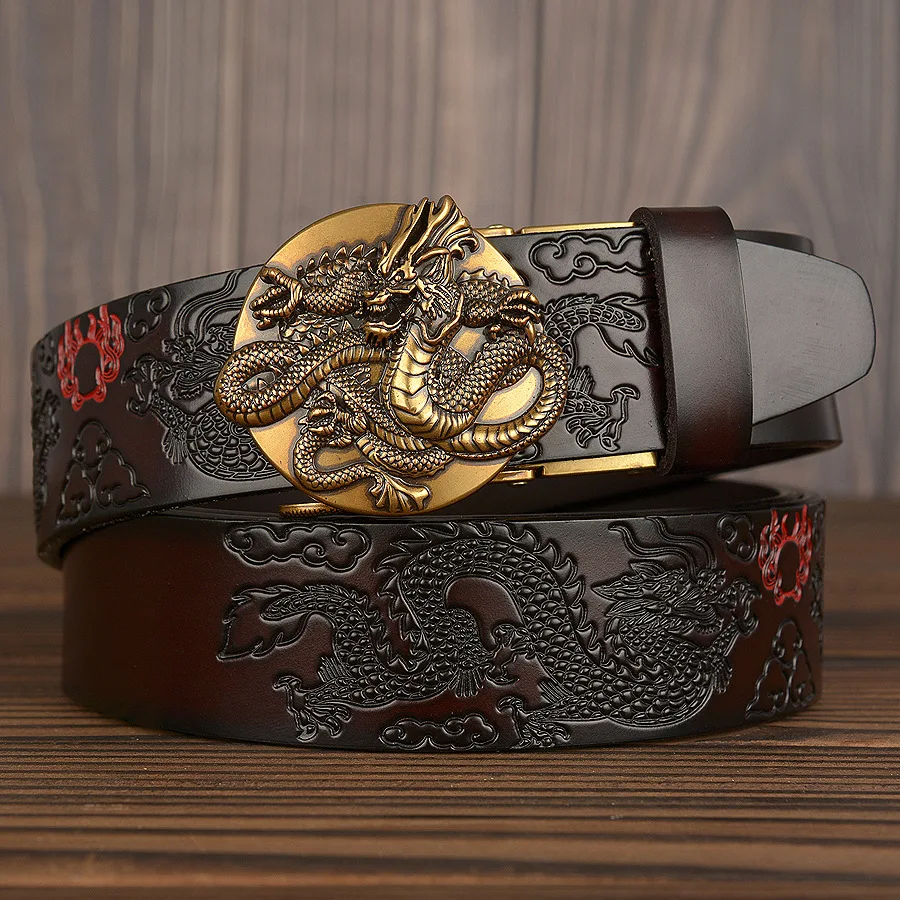 

2023 New Vintage Automatic Buckle Men's Cow Leather Belt National Style Personalized Trouser Belt