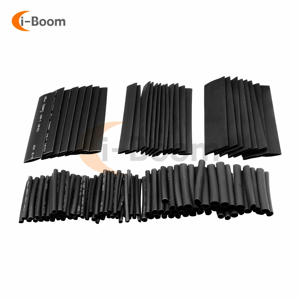 127Pcs/lot Black Polyolefin Heat Shrink Tubing 10.4 Mpa 2:1 Shrinking Tube Car Cable Sleeving Assortment Wrap Wire Kit