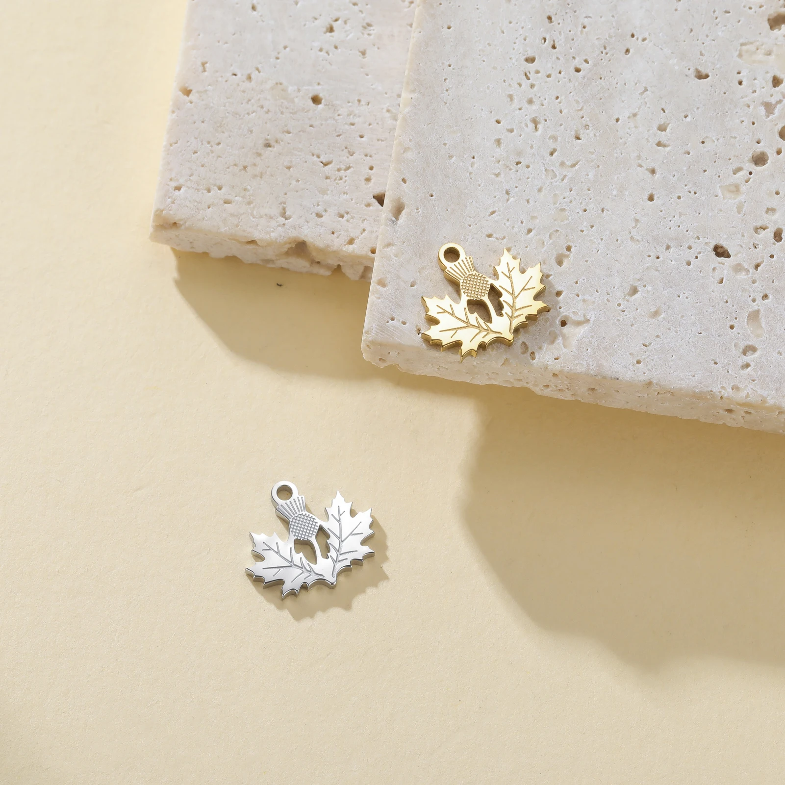 Scottish Thistle Maple Leaf Stainless Steel Charms Steel Gold Pendant For DIY Jewelry Making Necklace Earring Bracelet Accessory