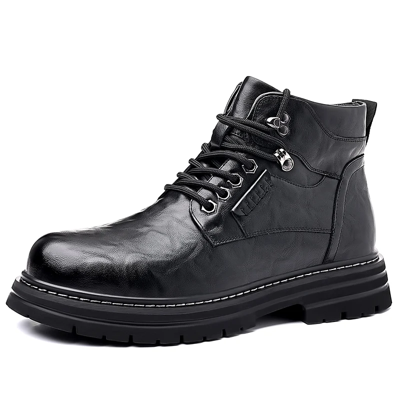

High Quality Winter Velvet Platform Boots for Men Outdoor Waterproof Genuine Leather Boots Male Comfortable Warm Leather Shoes