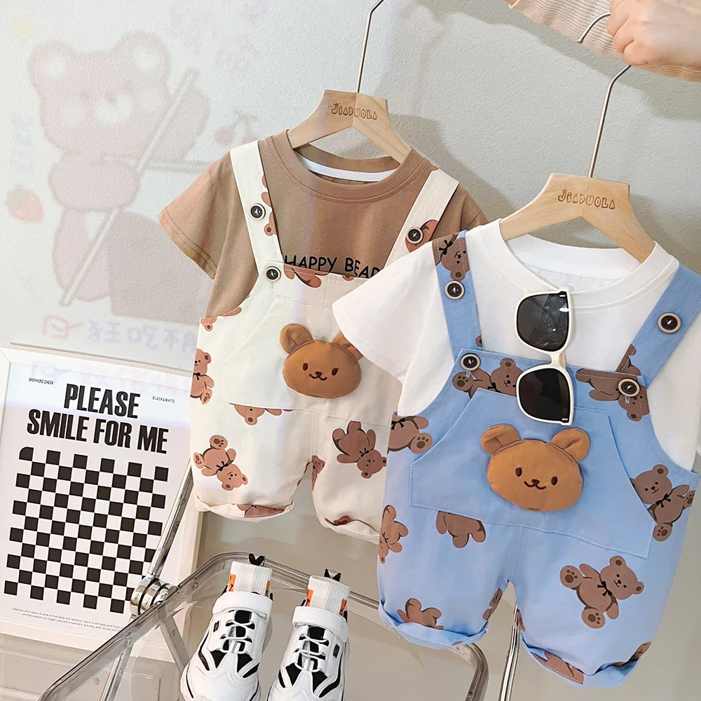 

New Summer Baby Boys Clothes Suit Children Girls Fashion T-Shirt Overalls 2Pcs/Set Toddler Casual Costume Kids Tracksuits