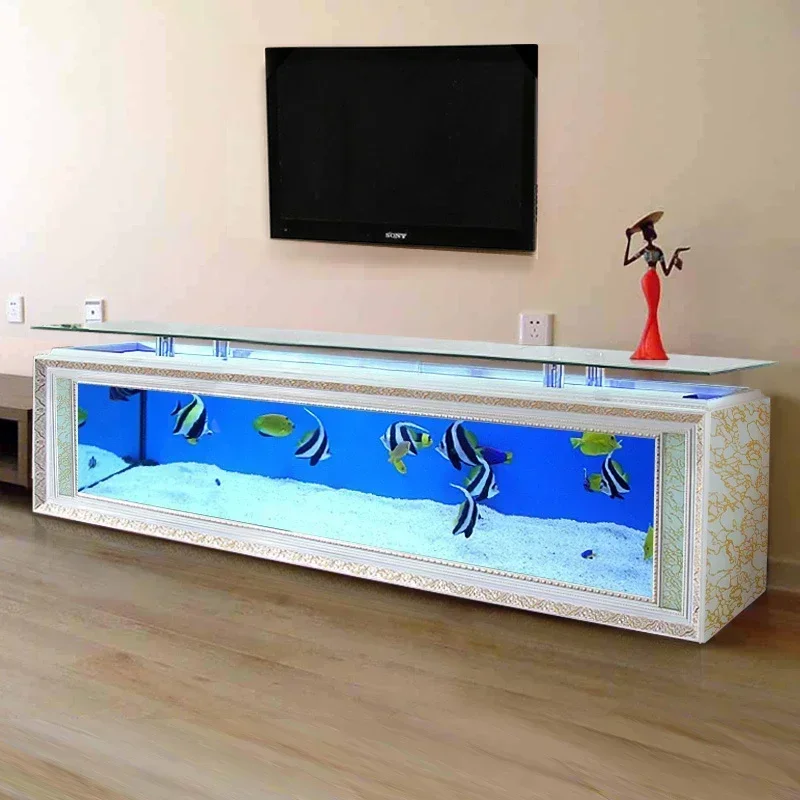 Armario  TV  estilo europeo para acuario, sala  estar, suelo grande, barra de cristal, mesa de centro