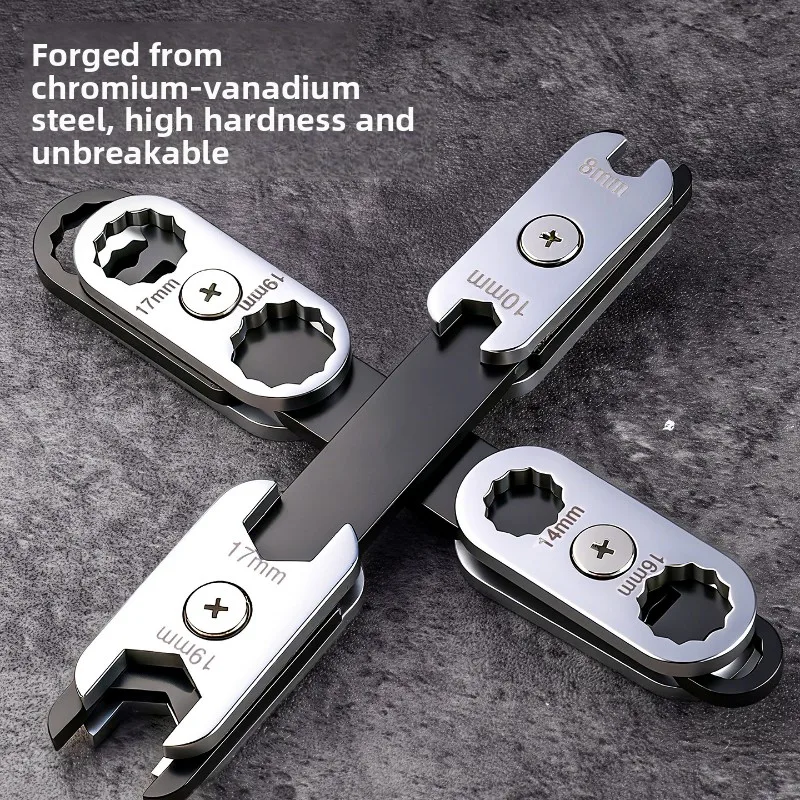 8‑in‑1 Manual Adjustable Wrench, Portable Multi‑Size 360° Rotatable Dual‑Purpose Open‑End Plum Spanner Hand