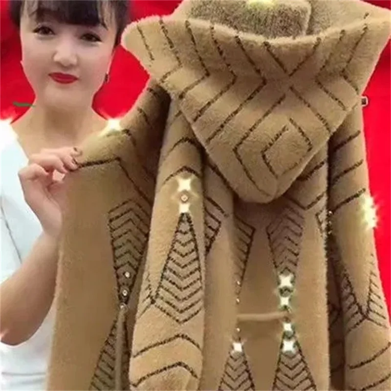 Autunno inverno nuovo cappotto di pelliccia di visone a doppia faccia con cappuccio giacca di lana lunga da donna imbottita capispalla top da donna