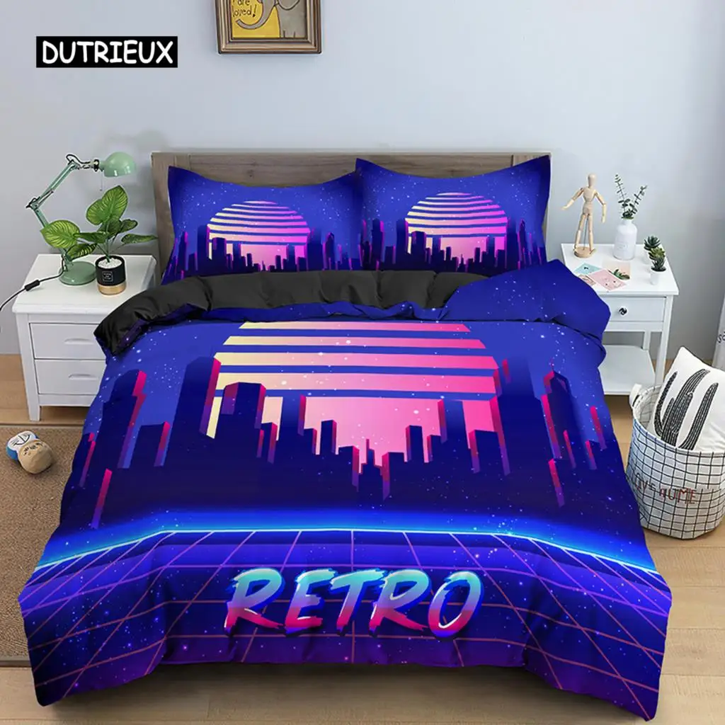 Game Scene King Queen Duvet Cover 3D Neon Bedding Set Youth Hippie Hip Hop Quilt Cover Modern Rock Polyester Comforter Cover