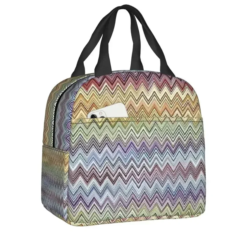 

Бохо шикарные современные зигзагообразные изолированные сумки для обеда для путешествий геометрические многоцветные водонепроницаемые термохолодильники для женщин