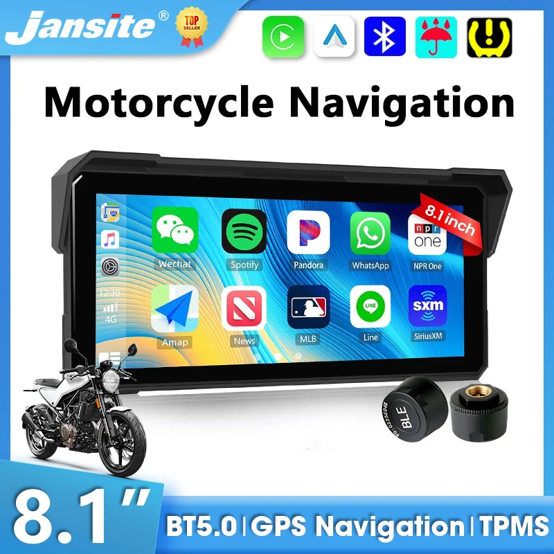 Portable 8.1 inch Motorcycle GPS Navigation Wireless Carplay Android Auto Moto Recorder Monitor IPX7 Waterproof Support 4K DVR
