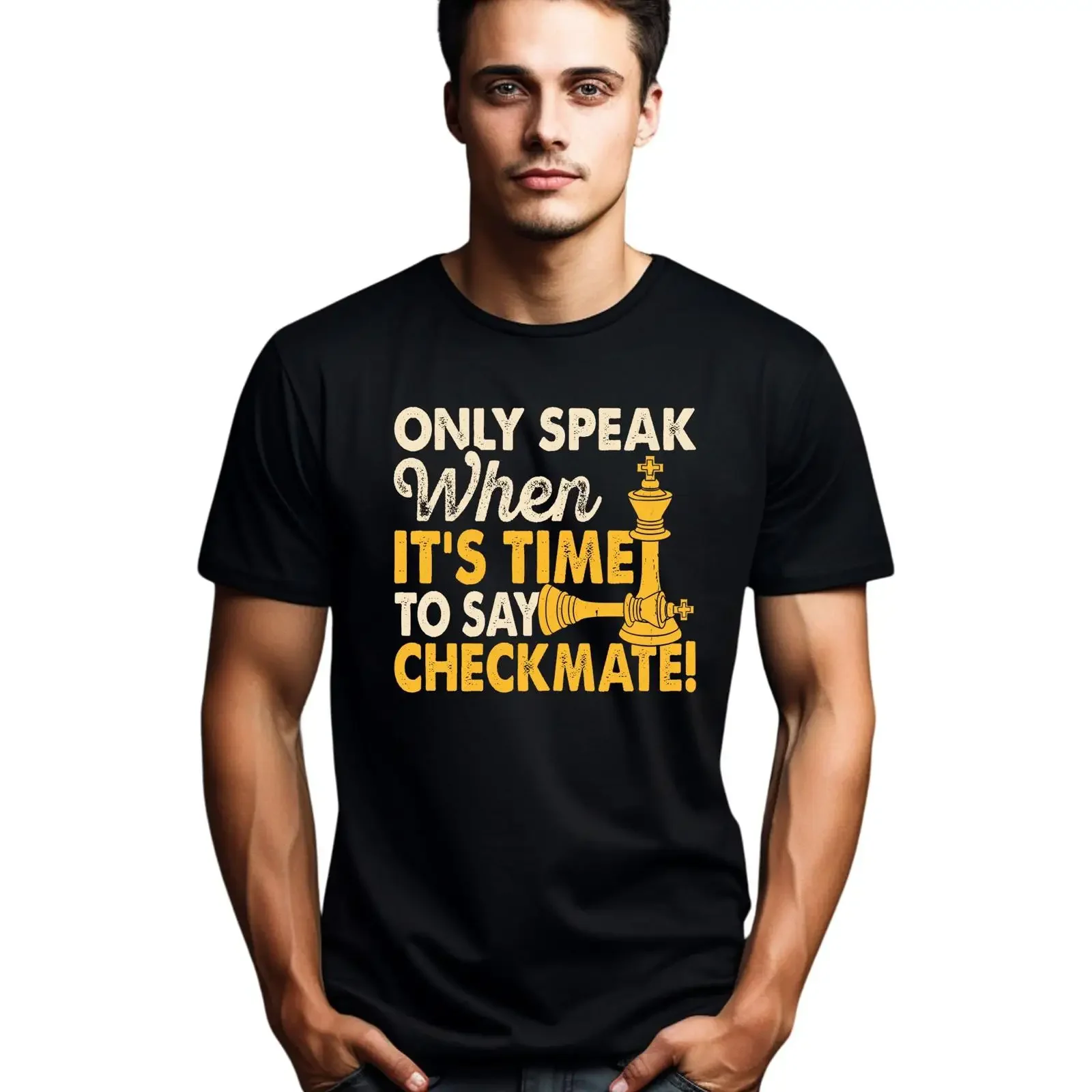 Chess Quote T Shirt Only Speak When It's Time to Say Checkmate for Players vintage Washed Casual streetwear