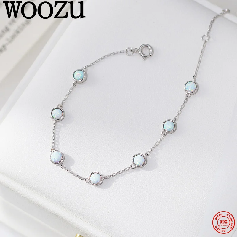 

WOOZU Real 925 Sterling Silver Elegant Round Opal Stone Bracelets for Women Party Wedding French Temperament Jewelry Accessories