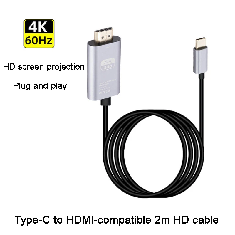 USB C to HDMI-compatible Cable 4K 60Hz HD HDTV Type-C HDMI-compatible Converter for iPhone 15 TV MacBook Air iPad Samsung Laptop