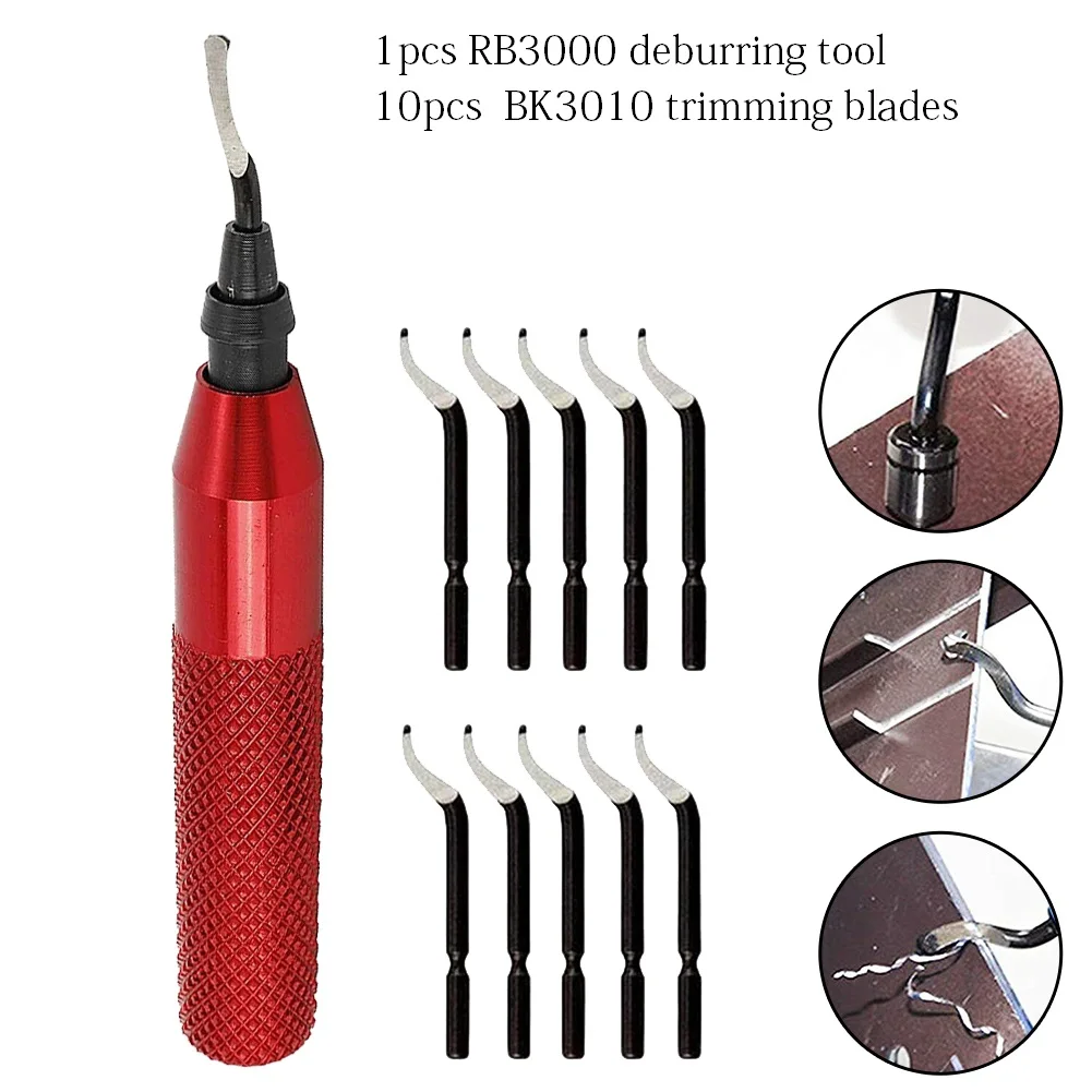 RB3000 Handle Burr Metal Deburring Tool With 10pcs BK3010 Trimming Blades Deburr Burr Scraper For Wood Plastic Reamer Tool