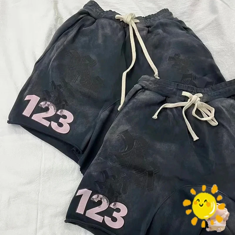 

24SS Vintage Sanskrit Printing Vintage Breeches Men Women Jogger Drawstring Best Quality Cotton Spliced RRR123 Shorts With Tag