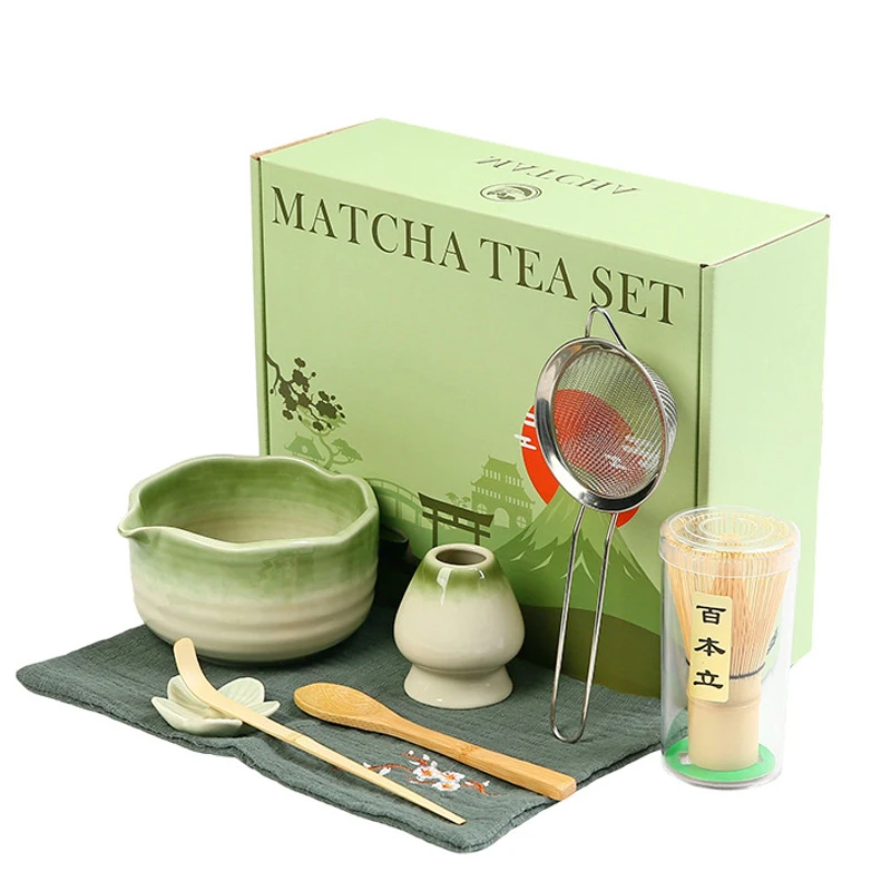 

Набор для приготовления матча, 4/5/8 предметов, керамический набор для матча с цветочным узором, подарок для любителей матча