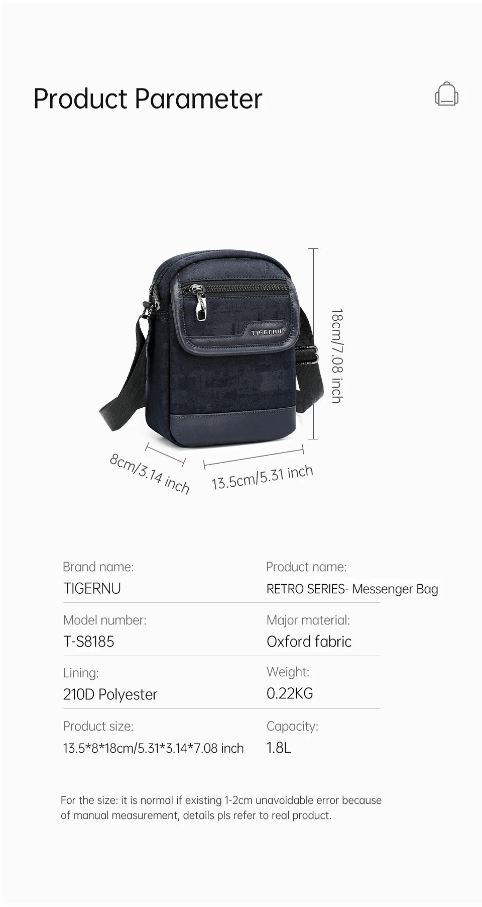 Tigernu Herren Umhängetasche Leichte Mini Umhängetaschen Lässige Reise Sling Bag College Messenger Bags Für Männer Retro Serie – Detail 7