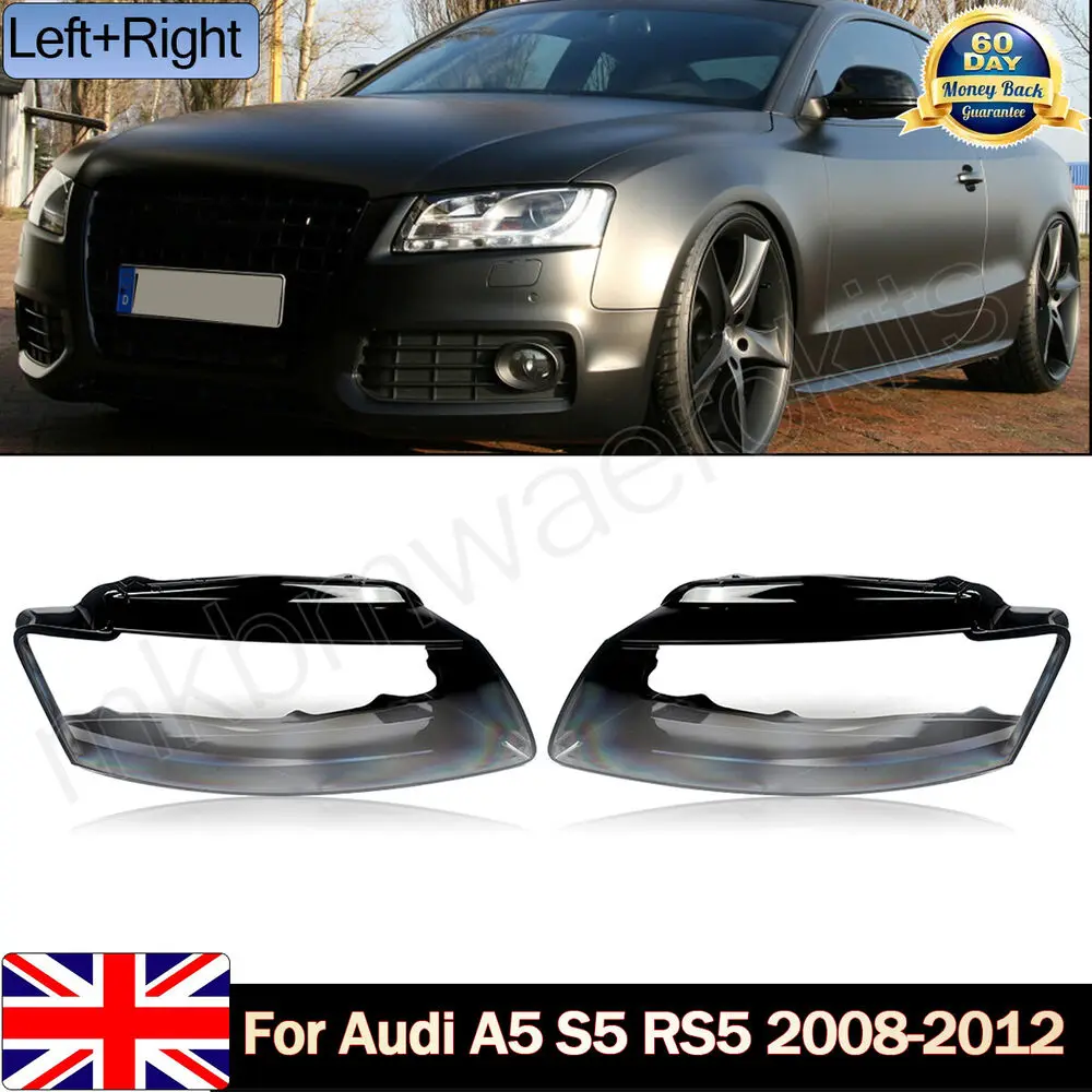 

Левый + правый абажур для линзы фар для Audi A5 2008 2008 2010 2012, пластиковая крышка, замена для 8T0941029 8T0941030