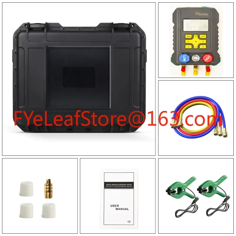 DY521A Refrigeration Digital Manifold Gauge Meter HVAC Vacuum Pressure Leakage Temperature Tester Full Kit