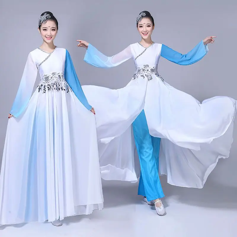 Chinese Folk Dance Modern Classical Dance Costumes Water Sleeve Yangko Clothing Ancient Traditional Oriental Hanfu Yangko Dress