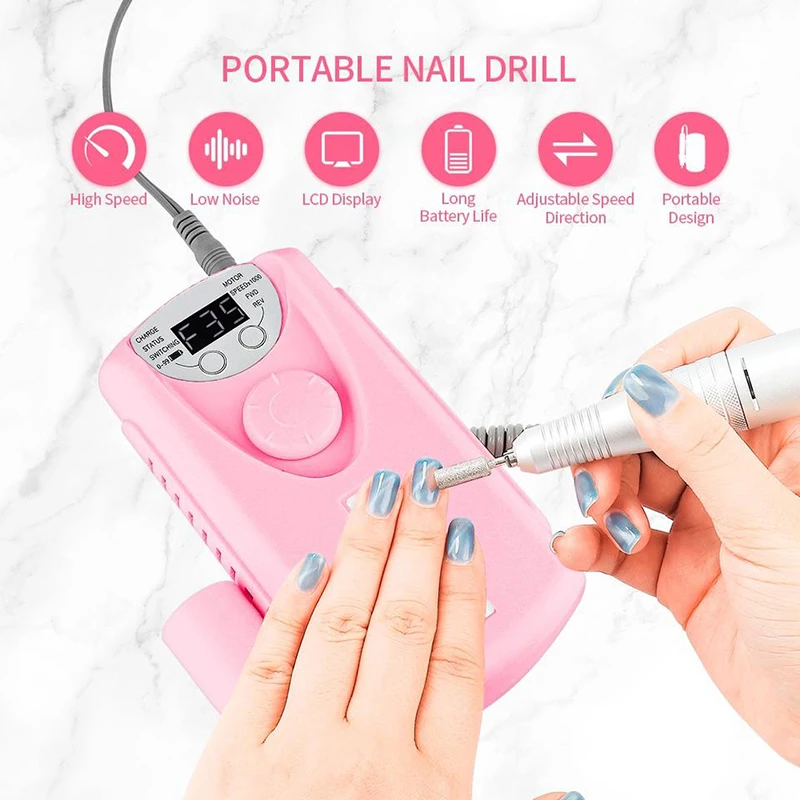 

Professional Nail Drill 30000 rpm Rechargeable Portable Nail Drills with 6 Bits Cordless Electric Nail File Machine For Acrylic