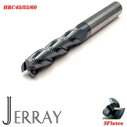 JERRAY 텅스텐 솔리드 카바이드 러핑 엔드 밀 CNC 밀링 커터, 금속 및 목재 절단용, 3 플루트, D4, 6, 8, 10, 12mm, HRC45, 55, 60