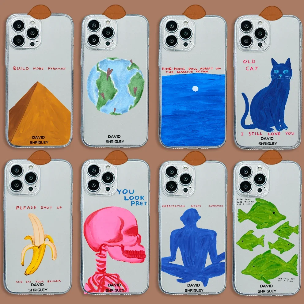 David Shrigley Visual Arts Phone Case For iphone 15 14 13 12 11 Pro Max Mini X XR 7 8 Plus SE20 Soft Silicone Transparent Capa