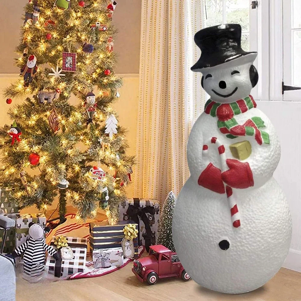 Christmas Light-Up Snowman Large Blow Mold Plastic Statue Illuminated with 6' Cord Light Perfect Decor for Christmas Festivals