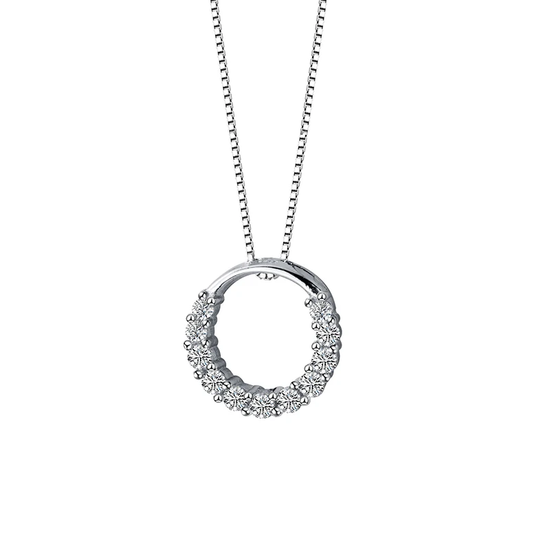 Modian 2021 New Sale Real 925 Sterling Silver Round Clear CZ Exquisite Luxury Pendant Necklace For Women Wedding Fine Jewelry