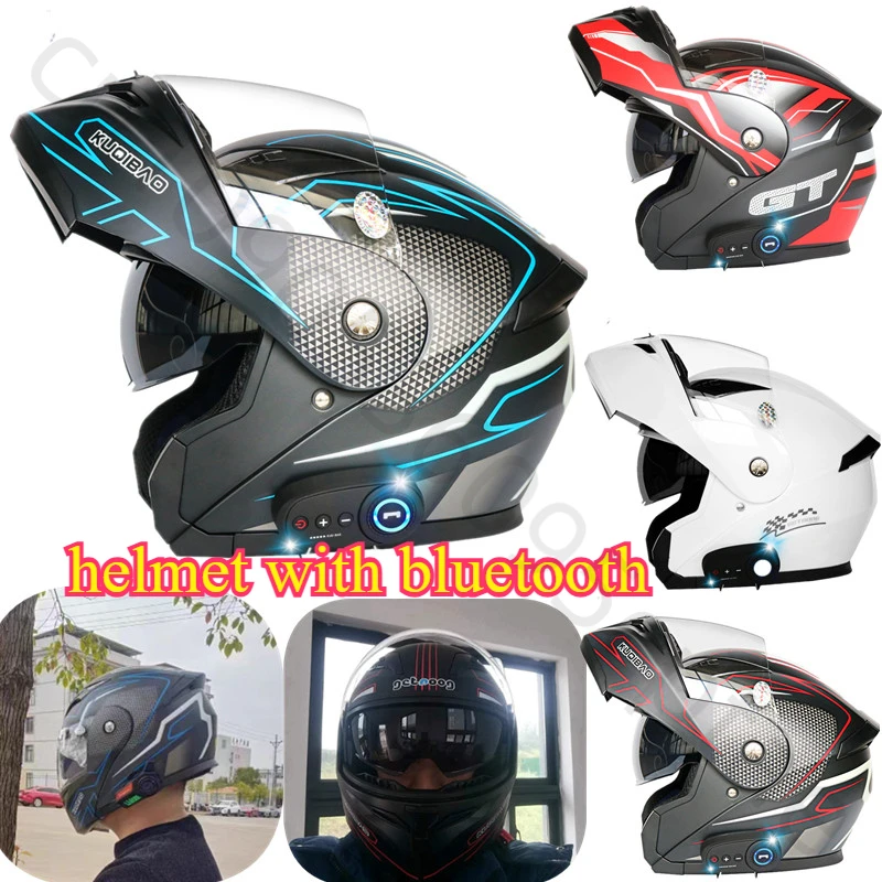 Men Women Bluetooth Motorcycle Helmet  Approved Flip Up Waterproof Longer Endurance Double Scratch Proof Anti Fog Visors