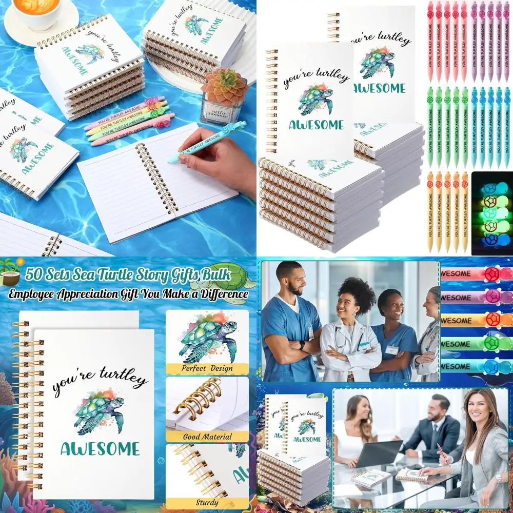 

50-Piece Turtle-Themed Gift Set: Spiral Notebooks & Glow Pens for Team Appreciation