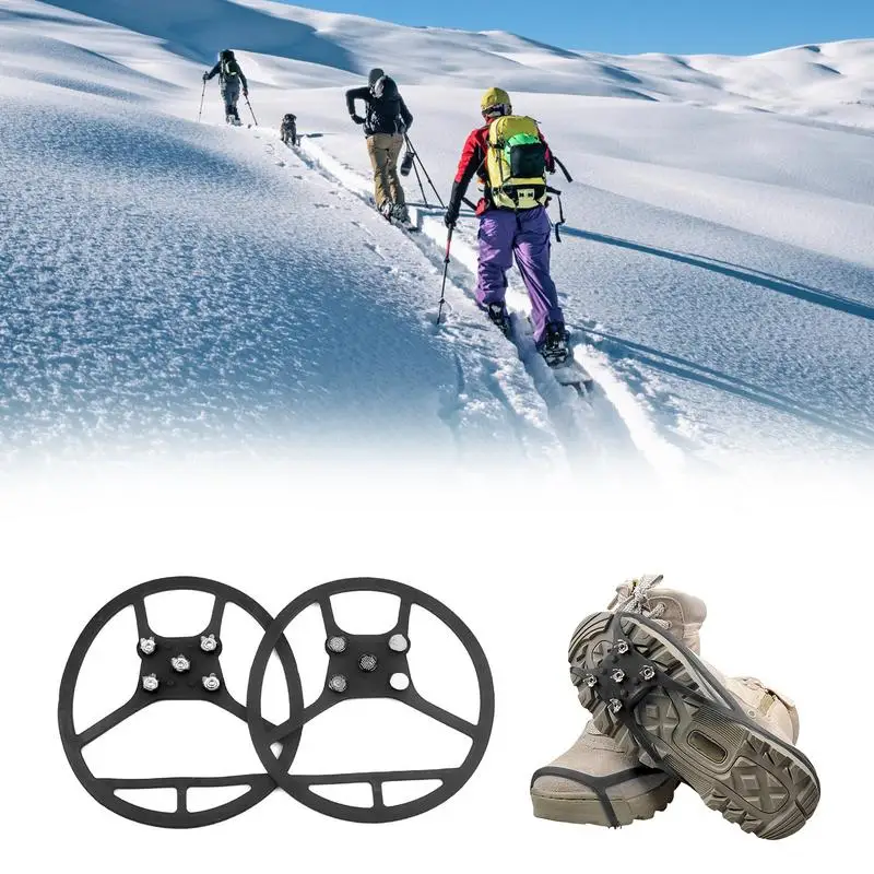 Strong Grip 5 Studs Anti-Skid Snow Ice Climbing Spikes Ice Grips Cleats Crampons Winter Climbing Anti Slip Shoes Cover Ice