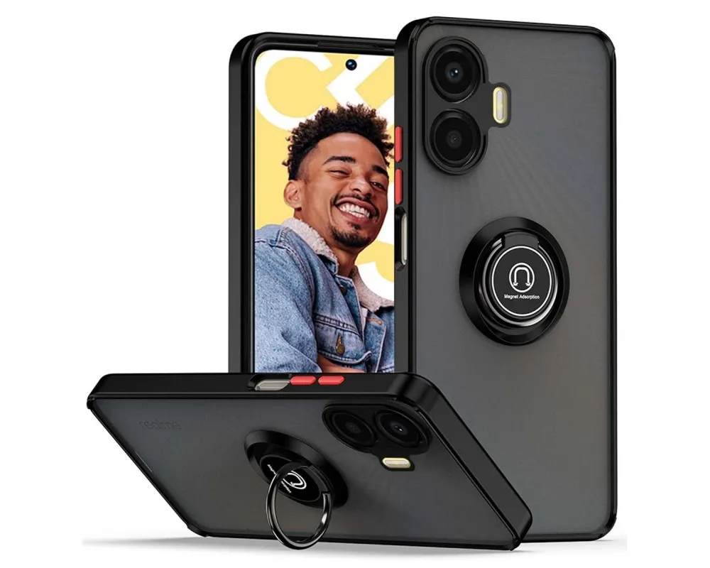 Matte Case with Black Edge and Swivel Ring 360 compatible with Realme C55