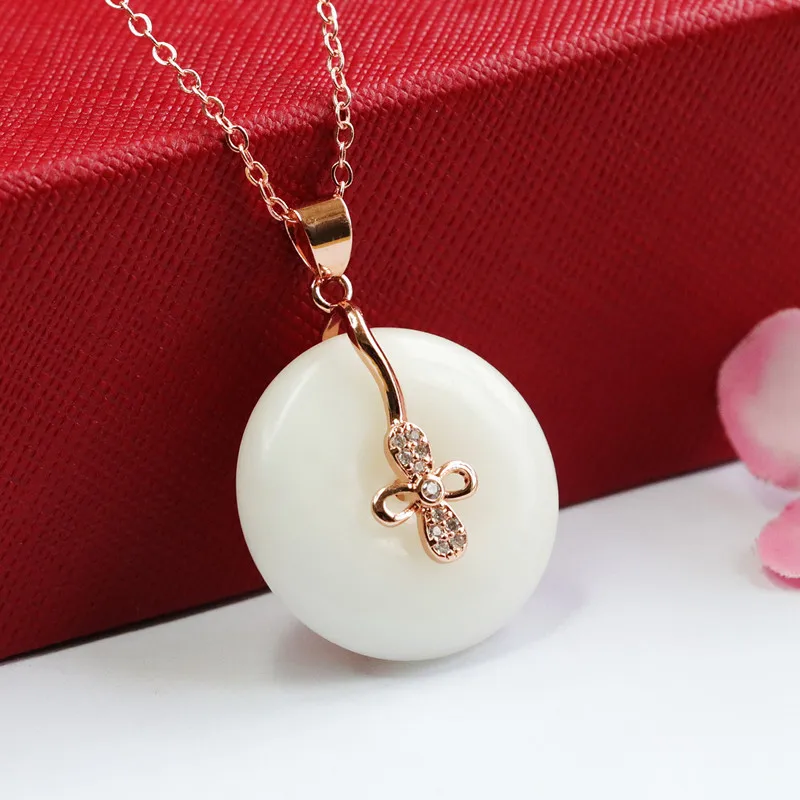 

Natural White Hetian Jade Ping An Kou Pendant Lucky Protection Charm HT2071806