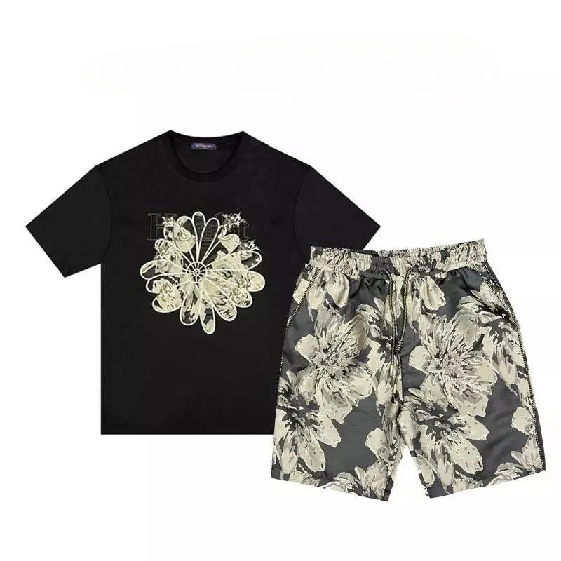 

Lazy Style Shorts Suit for Men Summer O-neck Printed T-shirts with Elastic Casual Floral Shorts Loose Lightweight Two-piece Set