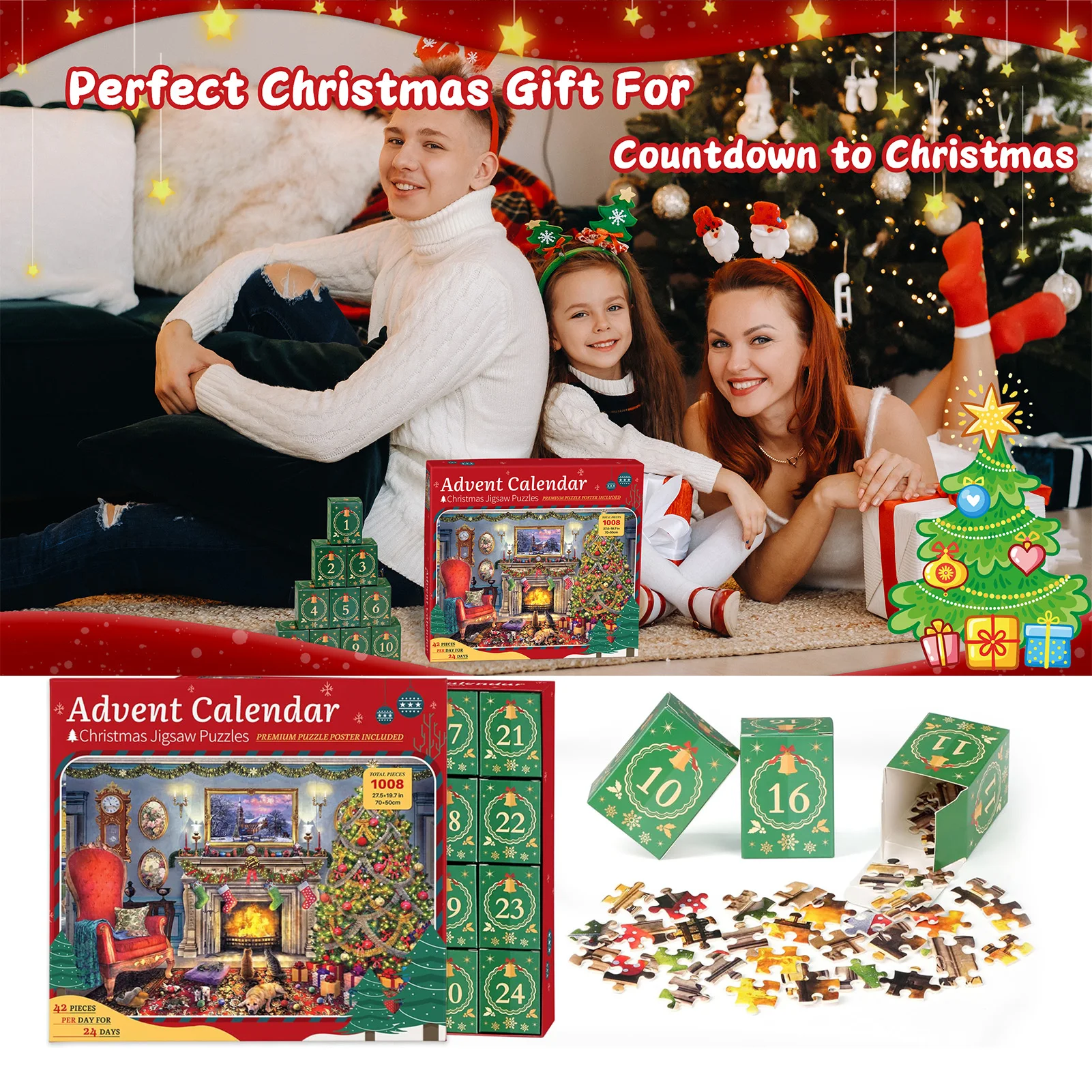 1008pcs Christmas Jigsaw Puzzle 24 Days Countdown Exquisite Quality Advent Puzzle Suitable For Children Friend Christmas Gift