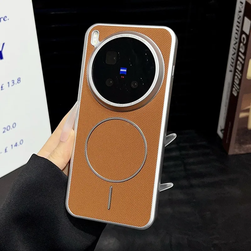 For VIVO X300 Business Leather Strong Magnetic Phone Case For VIVO X300 Pro Fundas Luxury Metal Camera Lens Ring Hard Back Cover