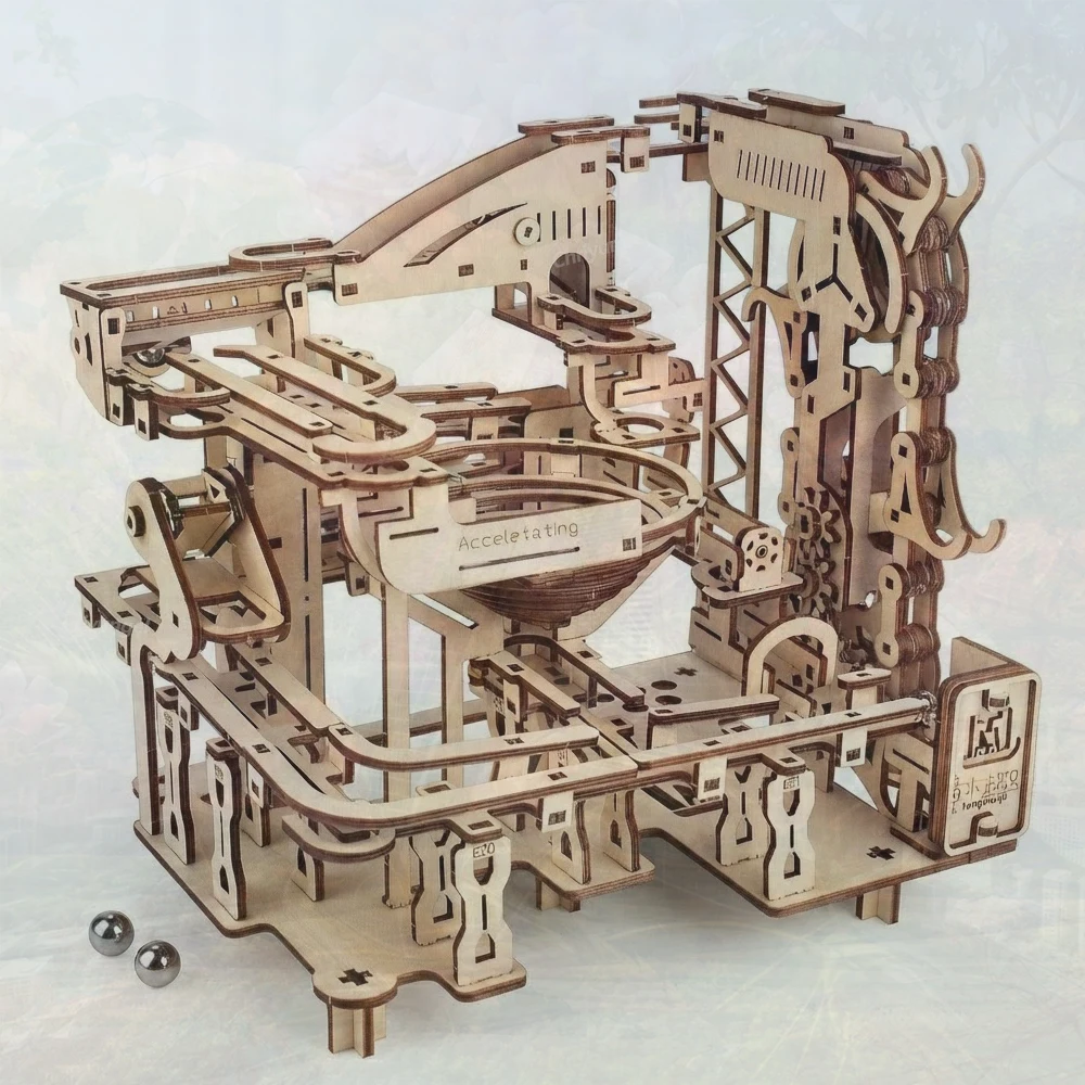 Running Gear Gifts - 3D-Holzpuzzle Murmelbahn Bausatz DIY Montage Mechanische