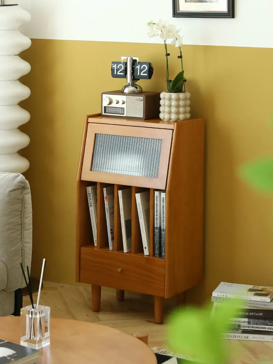 

zqSolid Wood Magazine Cabinet Japanese and Nordic Style Floor Storage Simple Rack Light Luxury Wall Creative Small Bookcase