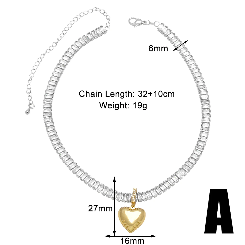 FLOLA Gold Plated Bubble Heart Star Necklaces for Women Silver Color Tennis Chain Statement Necklaces Chokers Jewelry nkeq93