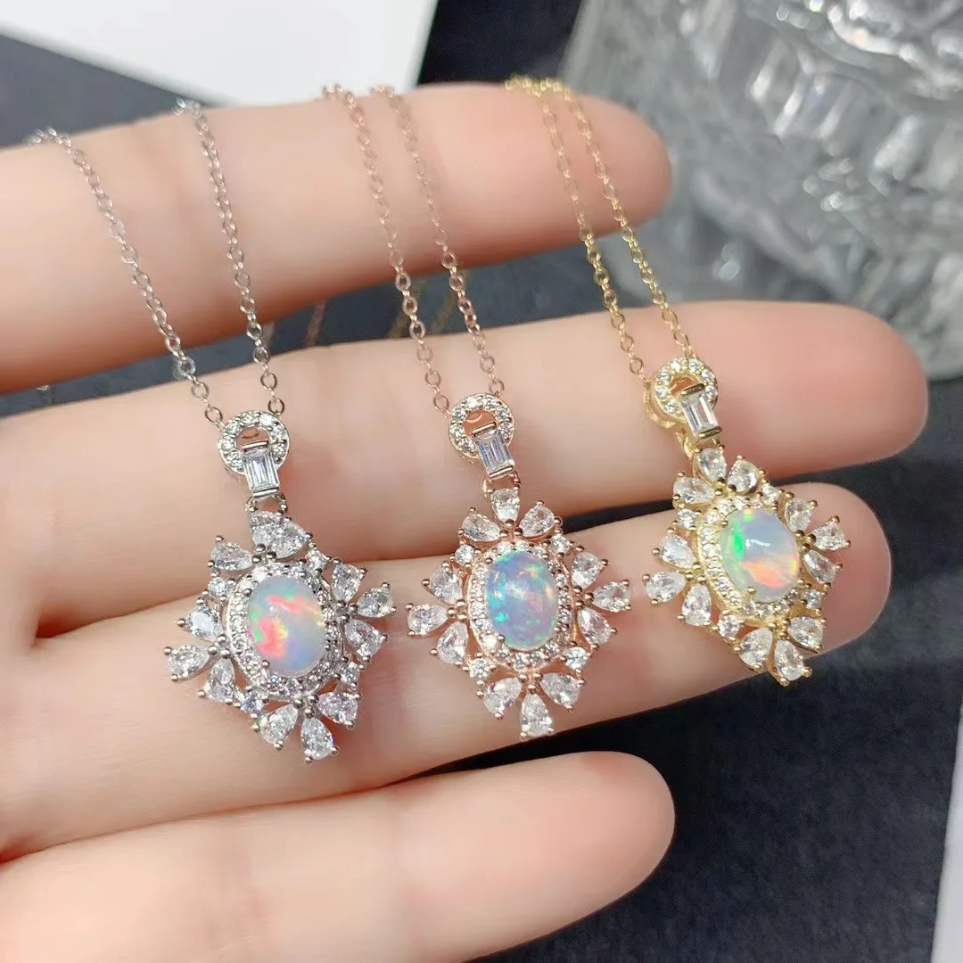 Nature Opal Set 925 Sterling Silver Ring Pendant Earrings Ladies Birthday Gift Carrying Certificate Accessories for Women Set