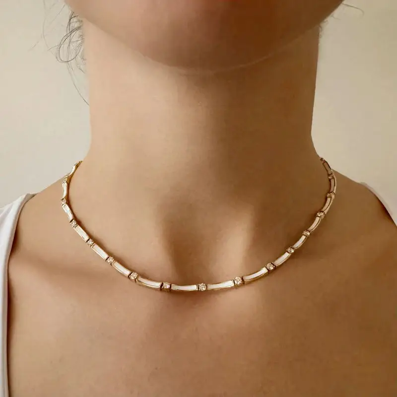 New Pink White Green Blue Colorful Enamel Tennis Necklaces for Women Micro Paved Cubic Zirconia Gold Color Party Fashion Jewelry
