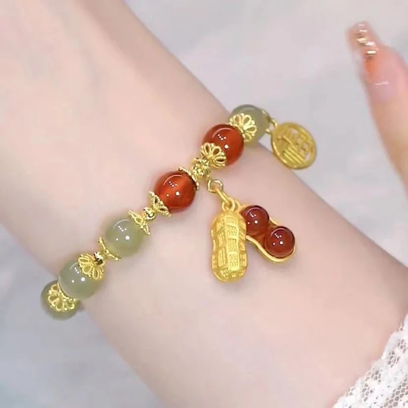 Fashion Girlfriend Peanut Bracelet Female Harajuku Imitation Hetian Jade Temperament Bracelet Jewelry Bracelet Gift