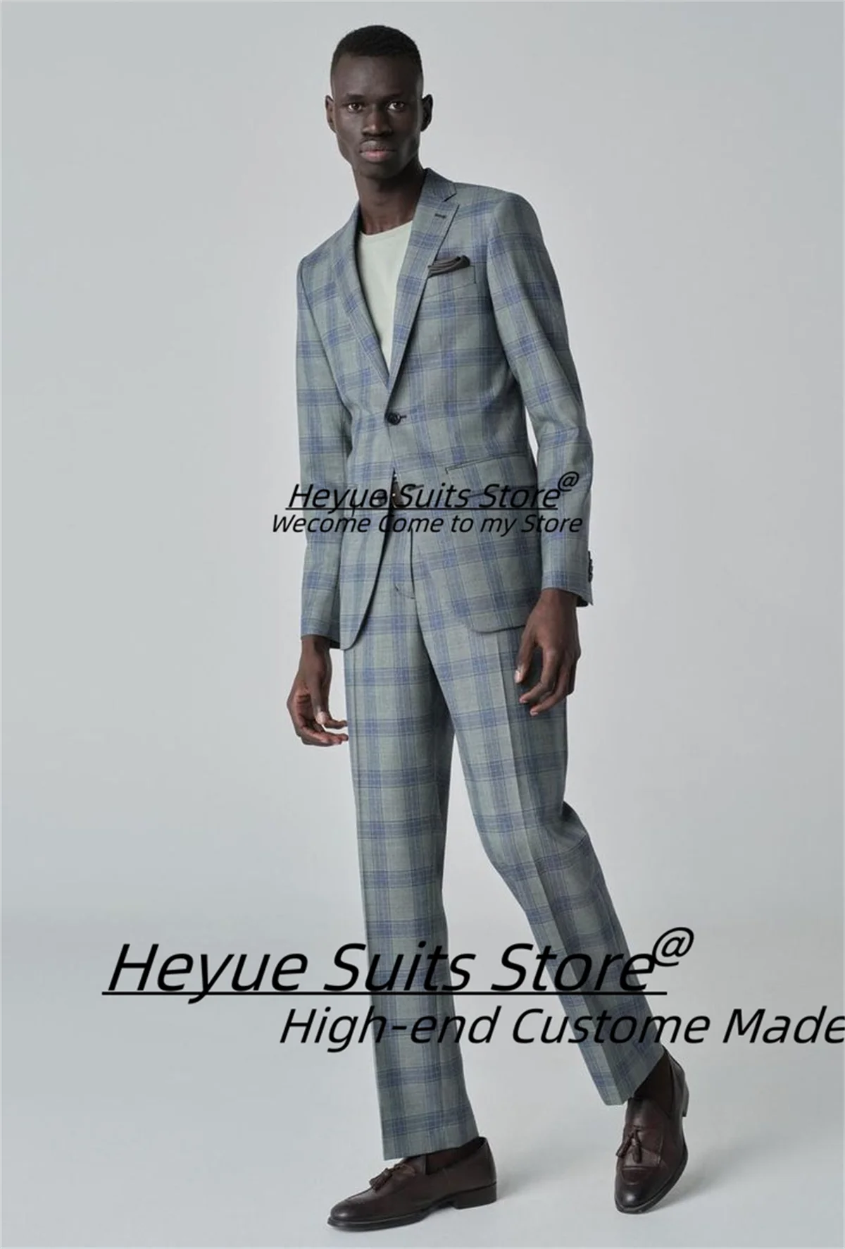 

High-end Handsome Plaid Men Suits Customized Slim Fit Notched Lapel Groom Wedding Tuxedos2Pcs Sets Male Prom Blazers Ropa Hombre