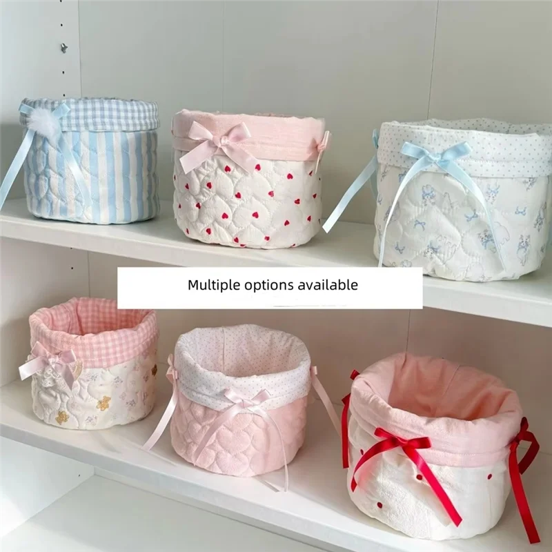 AB15-Fabric Storage Basket Cylinder Fabric Storage Basket Bedroom Clutter Organization Storage Fabric Basket Polka Dot
