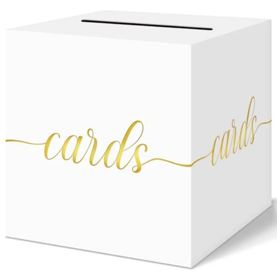 

White Wedding Card Box, Gold Foil Gift Card Box for Party, Wedding Reception, Birthday, Graduation Decorations, Baby and Bridal