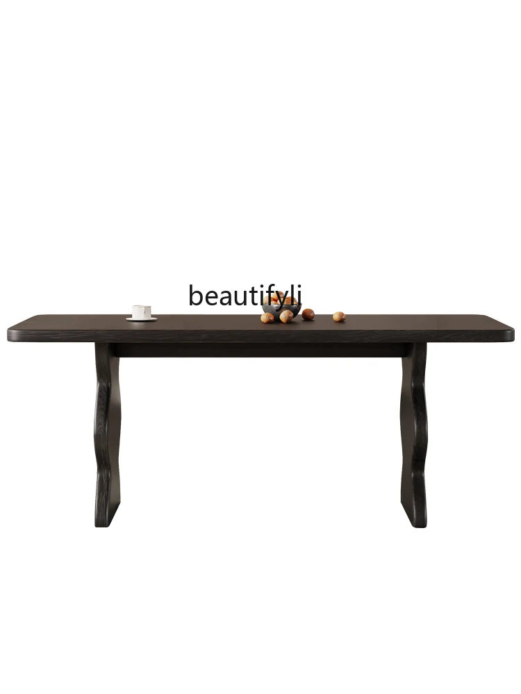 

French Cream Style Solid Wood Dining Table Stone Plate Ash Retro Black Walnut Chinese Style